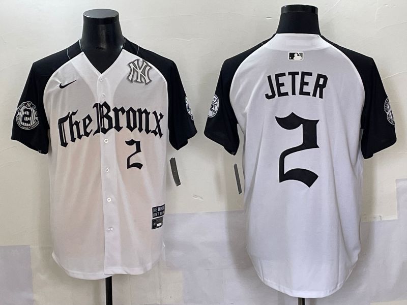 Men 2025 New York Yankees #2 Jeter White black Five generations Joint Name Nike MLB Jersey style 57